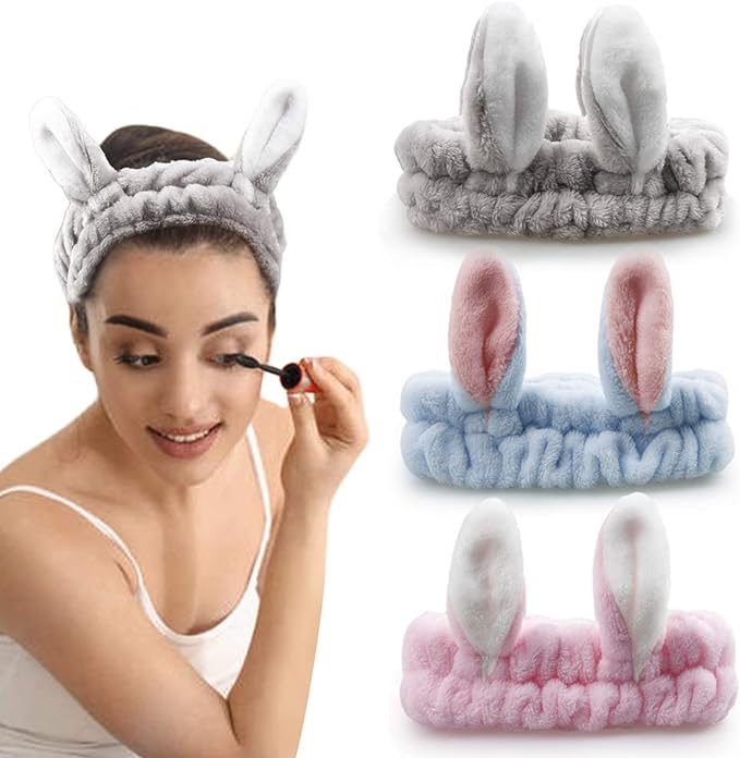 Bandeau de maquillage lapin pelucheux (3 pièces) - Shopitfine