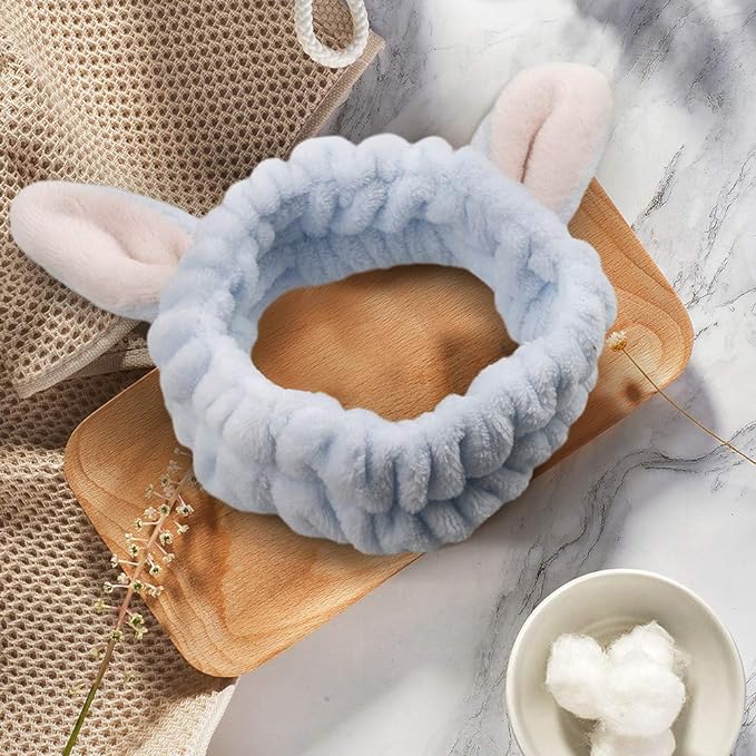 Bandeau de maquillage lapin pelucheux (3 pièces) - Shopitfine
