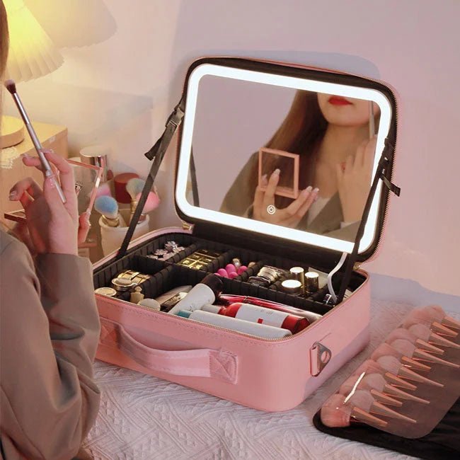Mallette Cosmétique LED Intelligente avec Miroir - Rangement Beauté Professionnel - Shopitfine