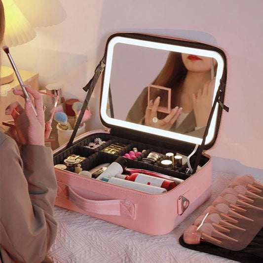 Mallette Cosmétique LED Intelligente avec Miroir - Rangement Beauté Professionnel - Shopitfine
